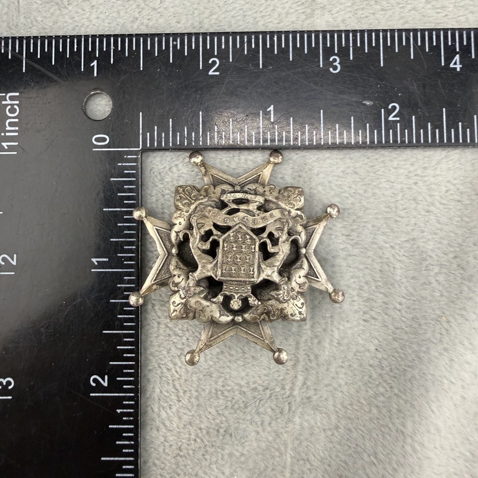 Vintage Coat of Arms Brooch Heraldic British Silver Tone
