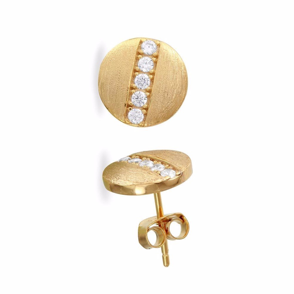 14K MATT FINISH YELLOW GOLD OVER 925 STERLING SILVER STUD EARRINGS W/ ACCENTS