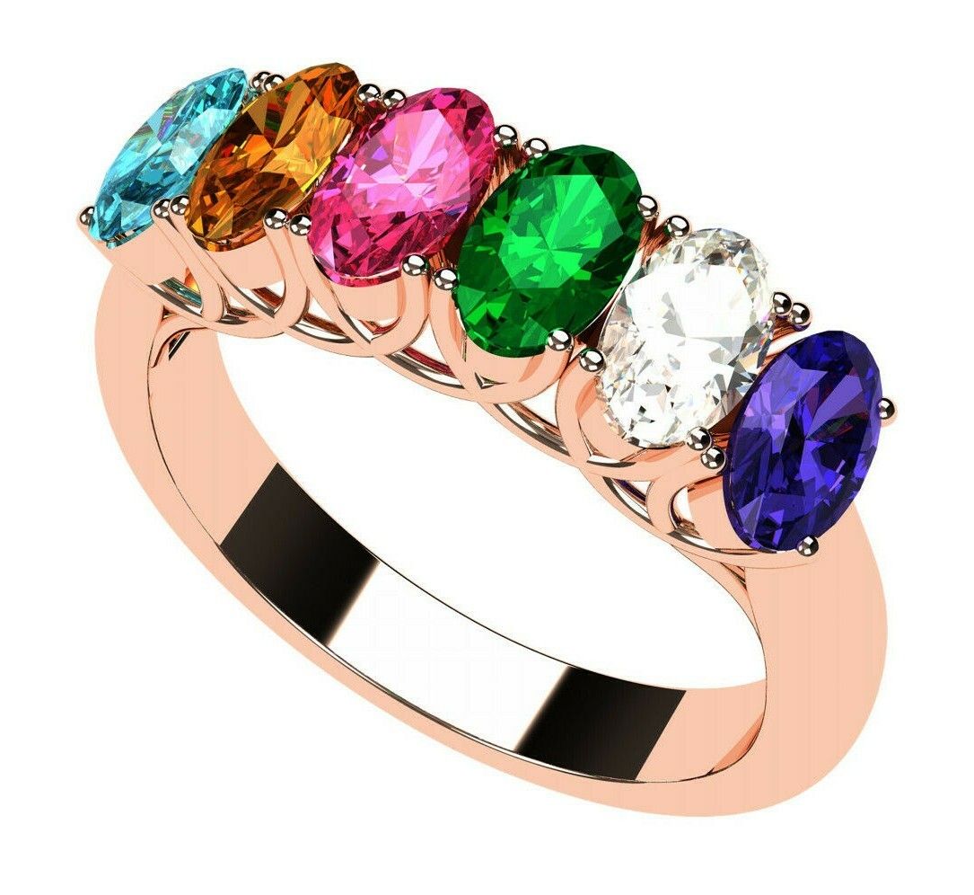 Oval Lucita Mothers Ring 1-7 Simulated Birthstones Silver, 10K or 14K Gold