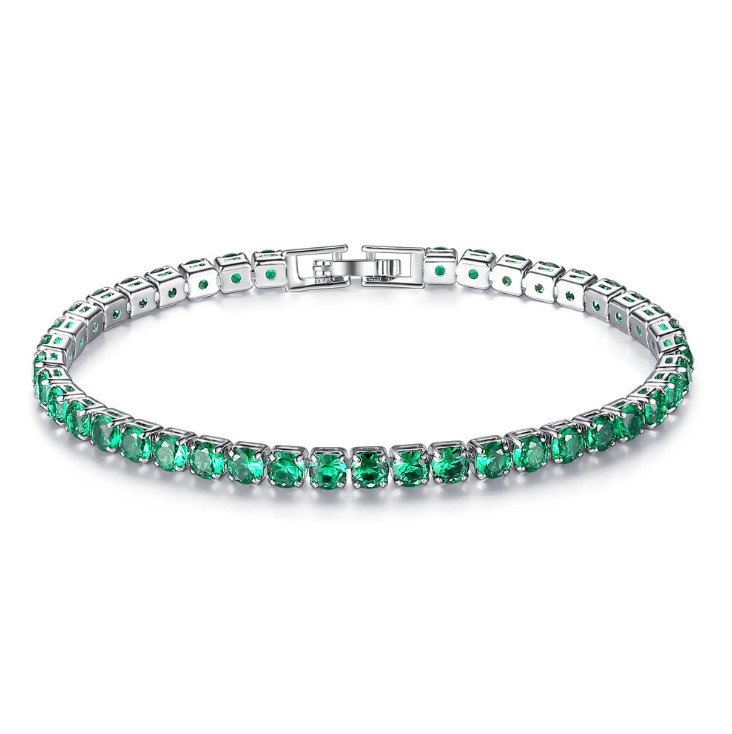 7.3″ White Gold Plated Brass White Green Blue Round CZ Tennis Bracelet Gift P52