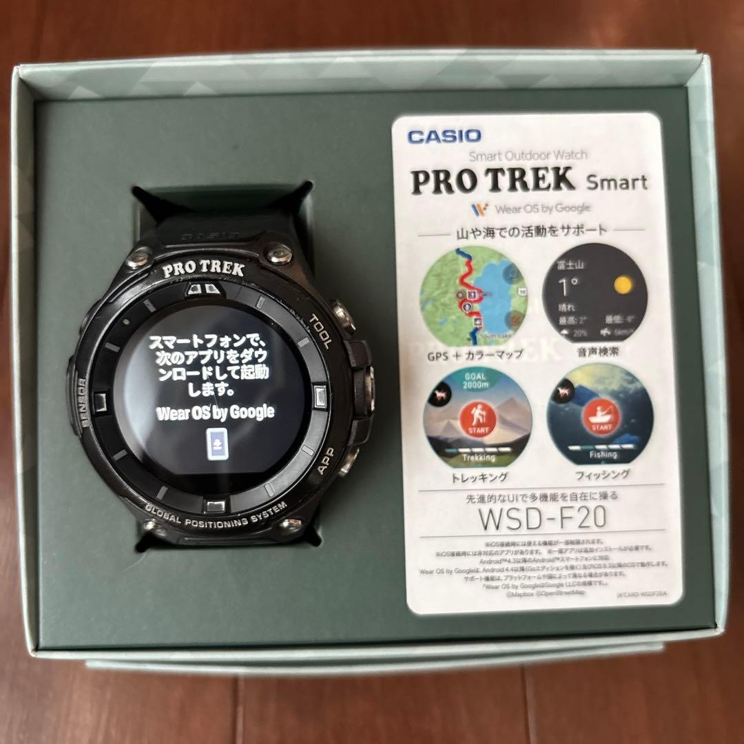CASIO PRO TREK Smart WSD-F20 GPS Wear OS Watch Black Box Android Used