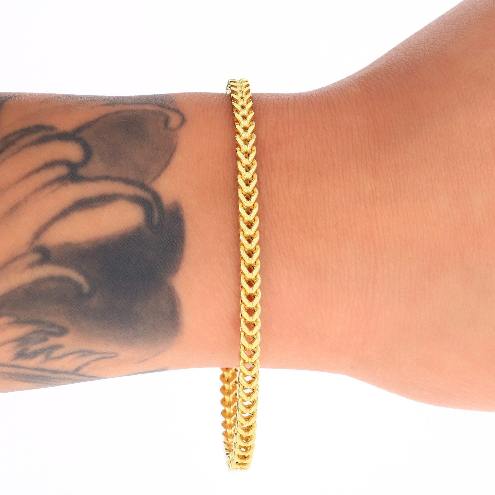 14k Yellow Gold 4mm Franco Box Bracelet Chain Mens Womens 7″ 7.5″ 8″ 8.5″ 9″
