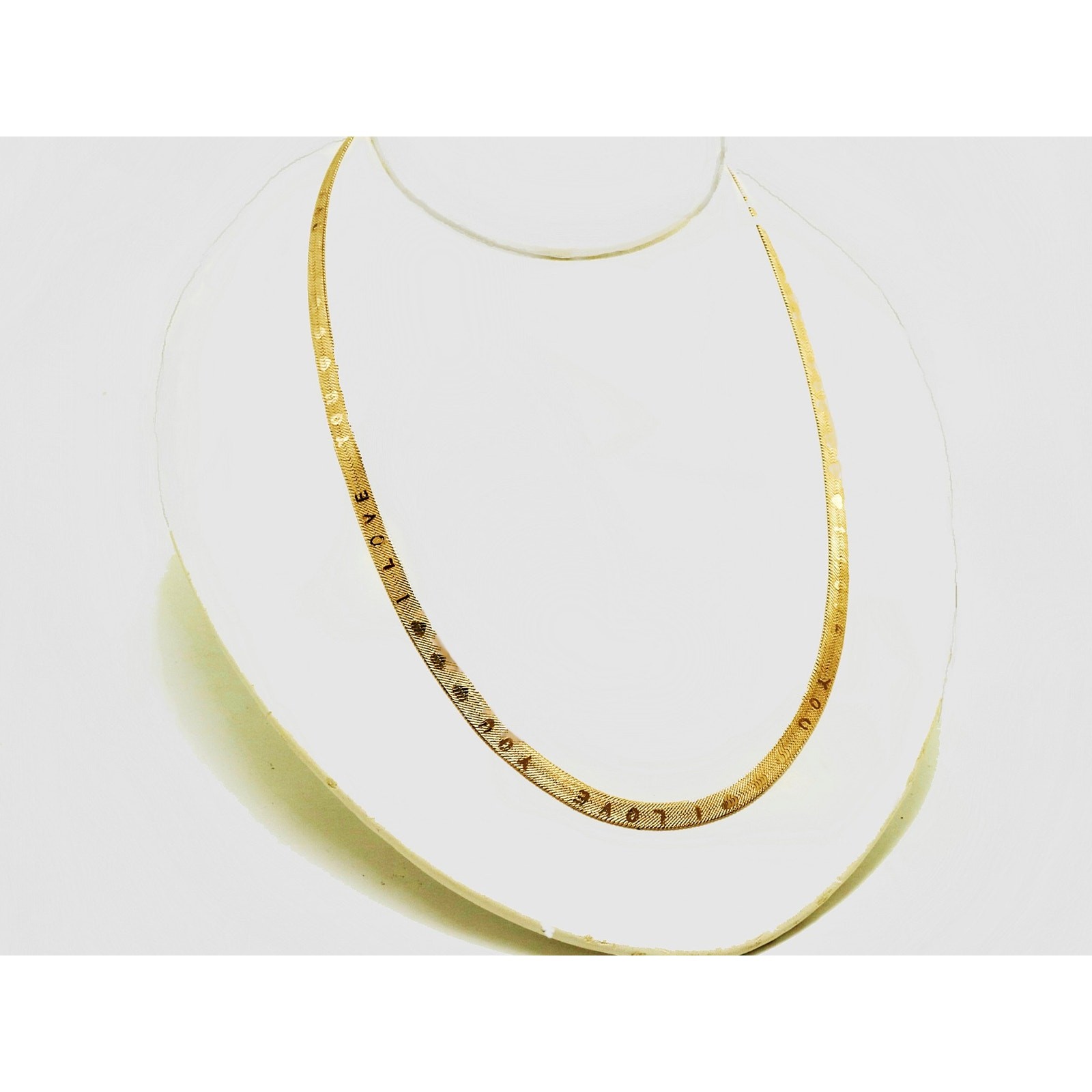 Engraved “I Love You” text Herringbone chain 20 inch 18K Gold Filled Necklace