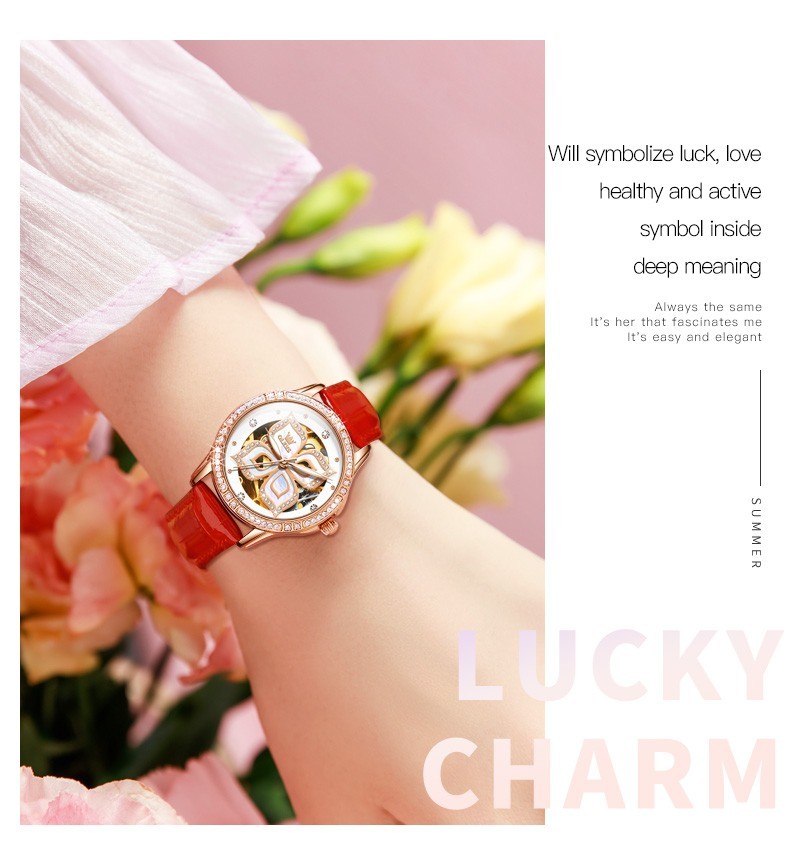 OLEVS 6612 Leather Ceramic Fashion Automatic Female Dress Mechanical Wristwatch