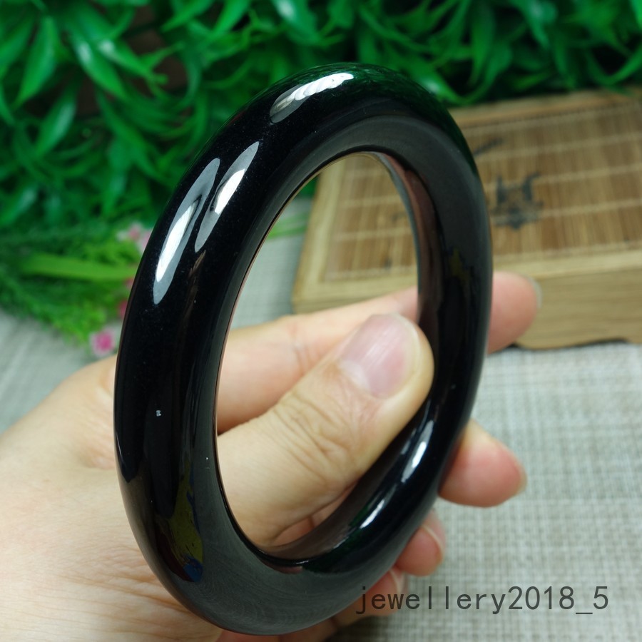 Certified Black Green Burma 100% Natural A Jadeite jade Bracelet 墨翠 圆条玉手镯 58.9mm