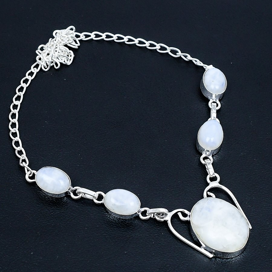 Rainbow Moonstone Gemstone 925 Sterling Silver Jewelry Necklace 17-18″ g728