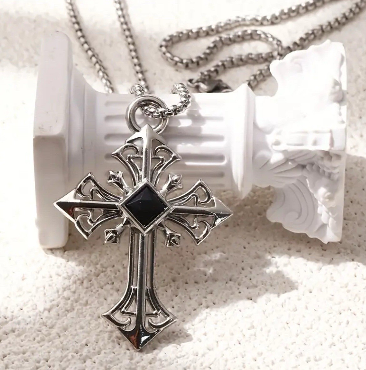 Cross Gothic Necklace Black And Silver 304L Stainless Steel Christian Pendant