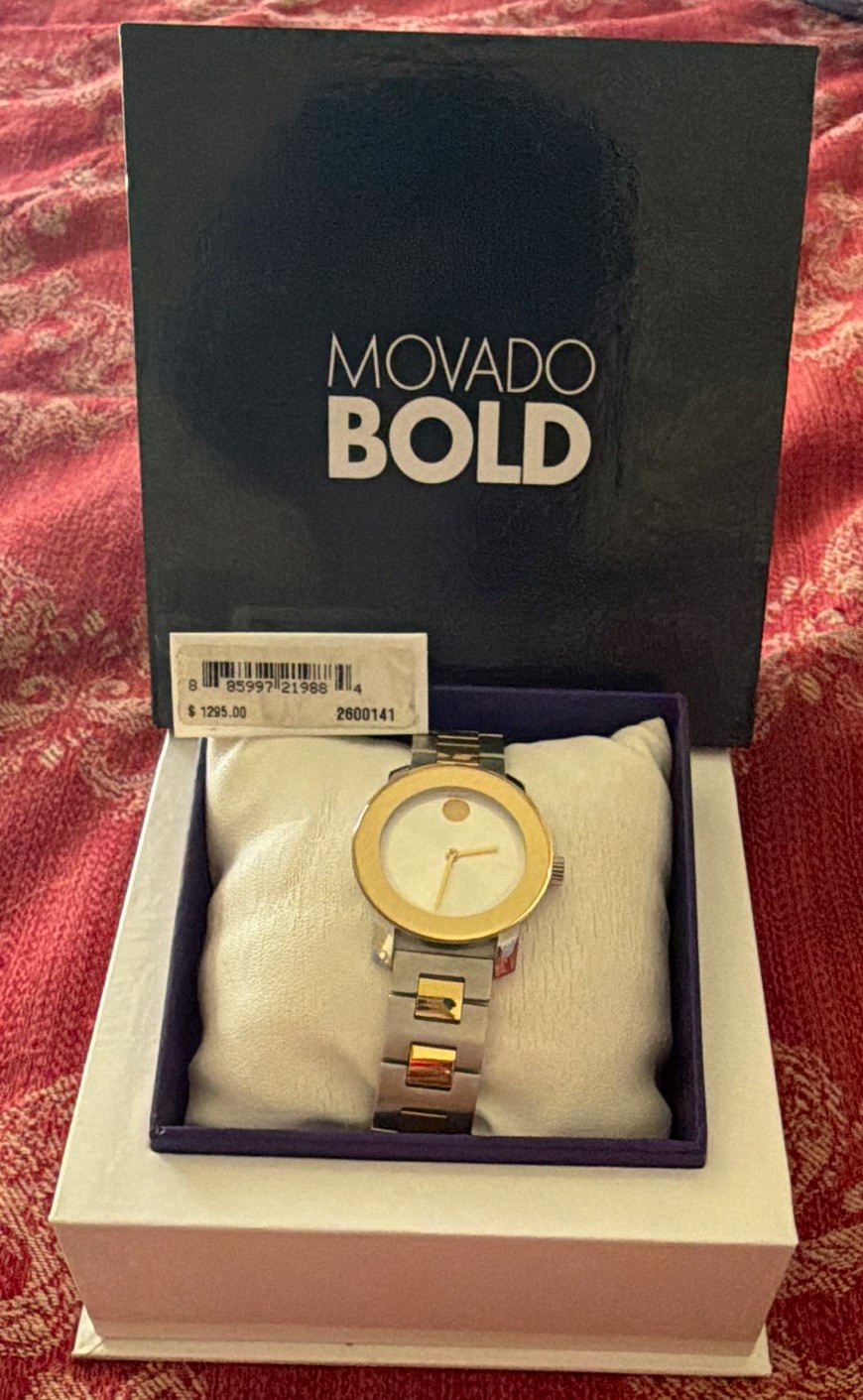 Movado Bold Women’s Two-Tone Gold/Silver Bracelet Watch White Dial Quartz Box