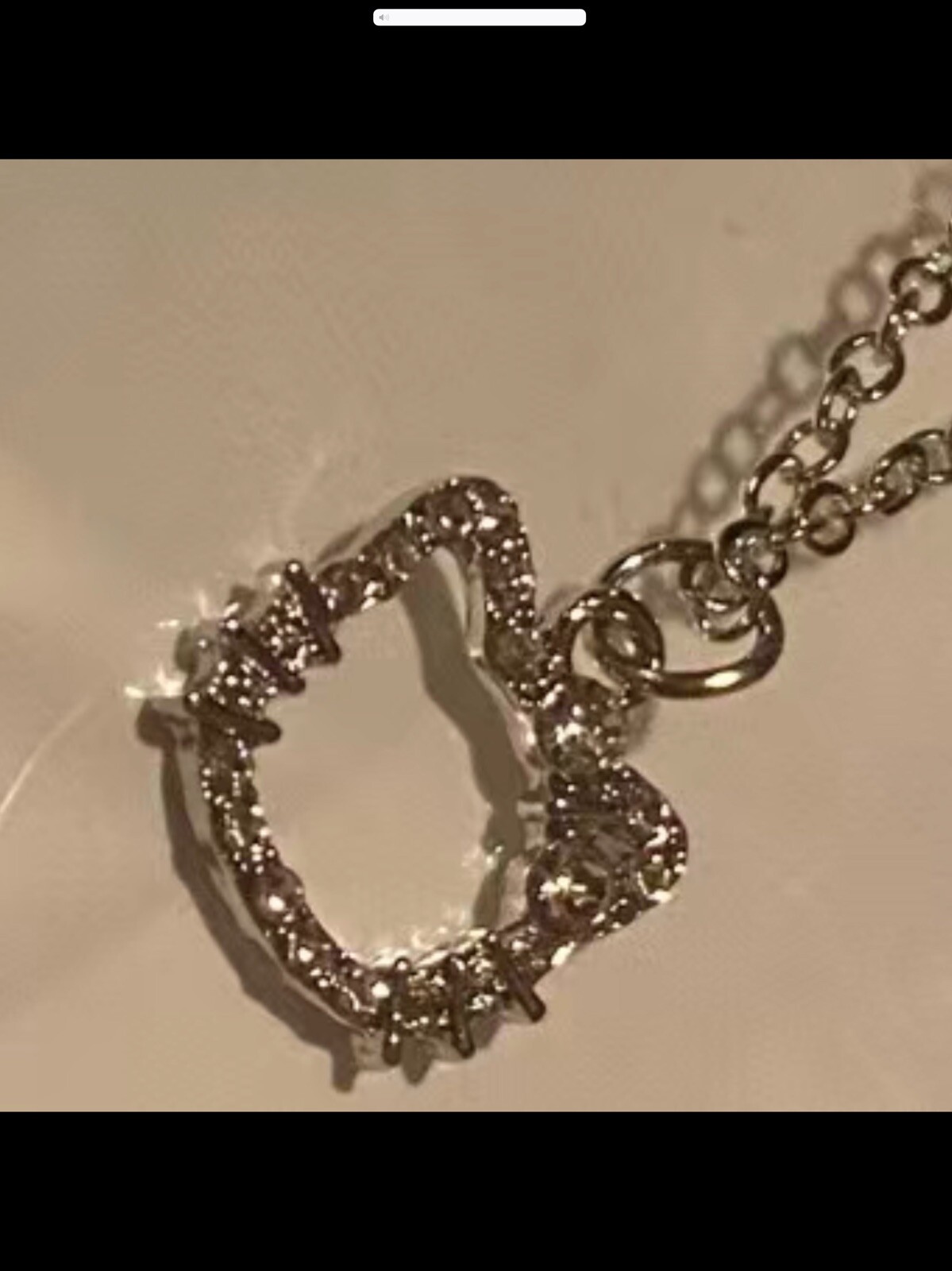 Sparkly, Cartoon Hello Kitty Head With Silver Bow Pendant, Silver Chain Necklace