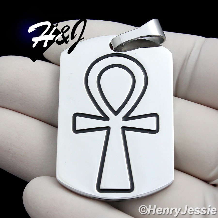 30″MEN Stainless Steel 2.5mm Silver Bead Black Plated Chain Ankh Key Pendant*P94