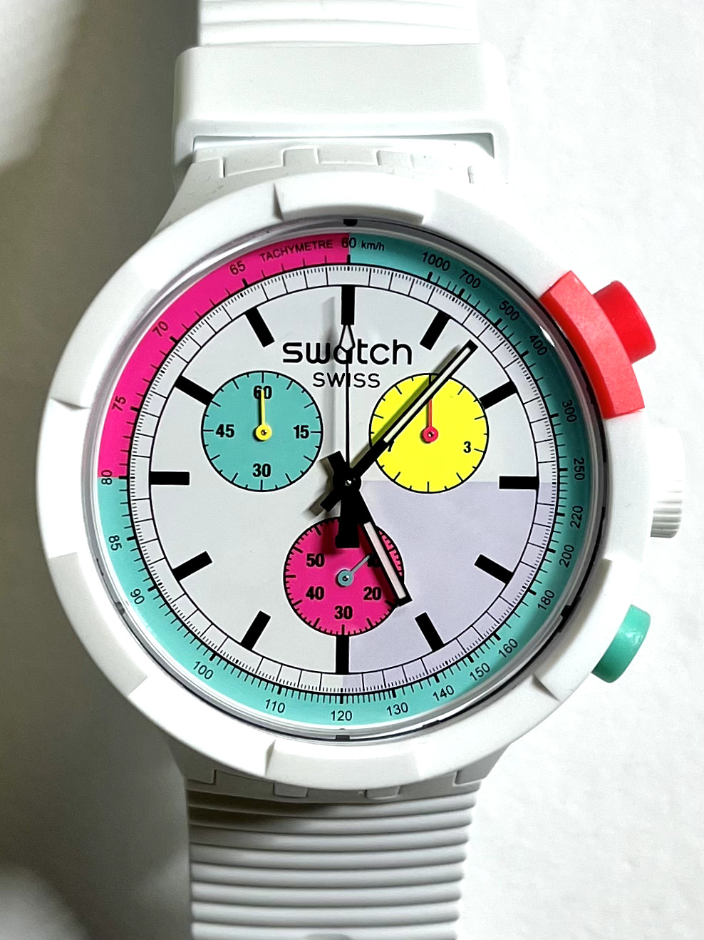 SWATCH THE PURITY OF NEON SB06W100 Wristwatch Oversize Retro Watch Brand NEW F/S