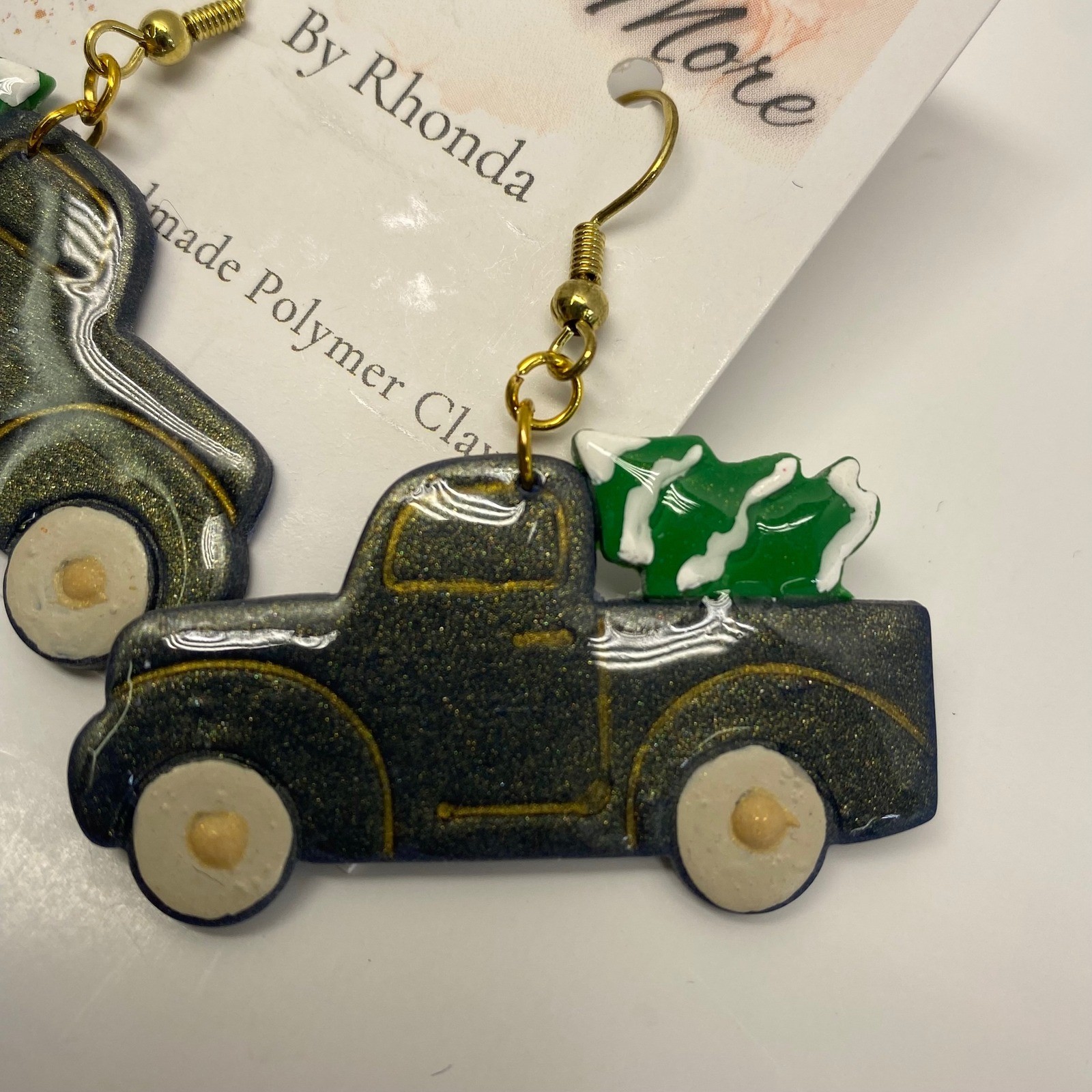 Handmade Polymer Clay Truck Christmas Tree Earrings Cute Festive Gift for Women