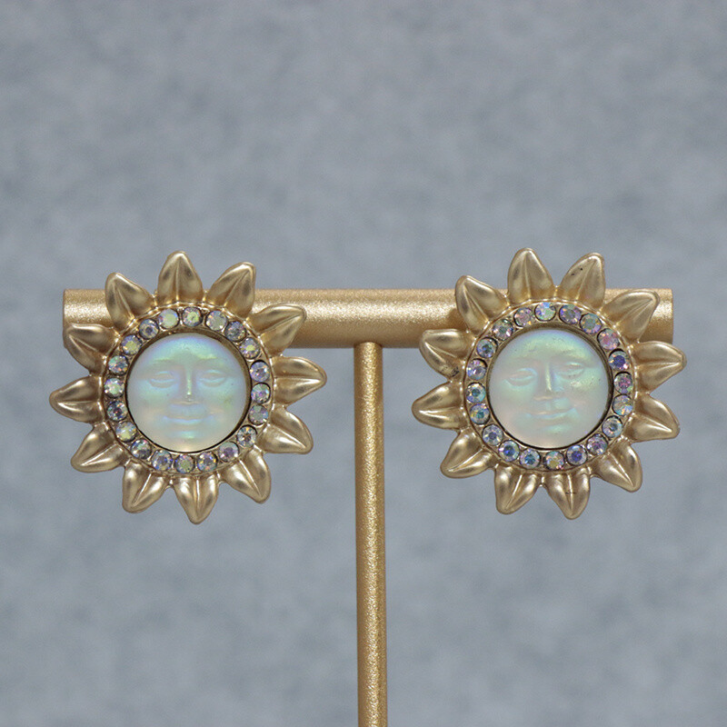 Vintage Angel Fairy Earrings Vintage Crystal Sun Moon Badge Heavy Duty Earrings