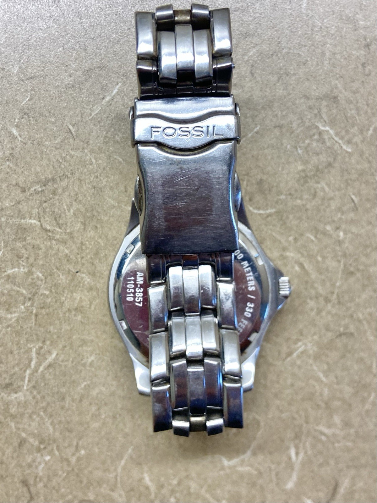 Fossil Blue AM3857 Men’s Silver SS Dial Quartz Watch White NEW Battery 6 1/2″