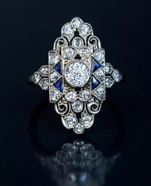 Art Deco style 2.90 CT Round Sapphire 925 sterling silver women Engagement Ring