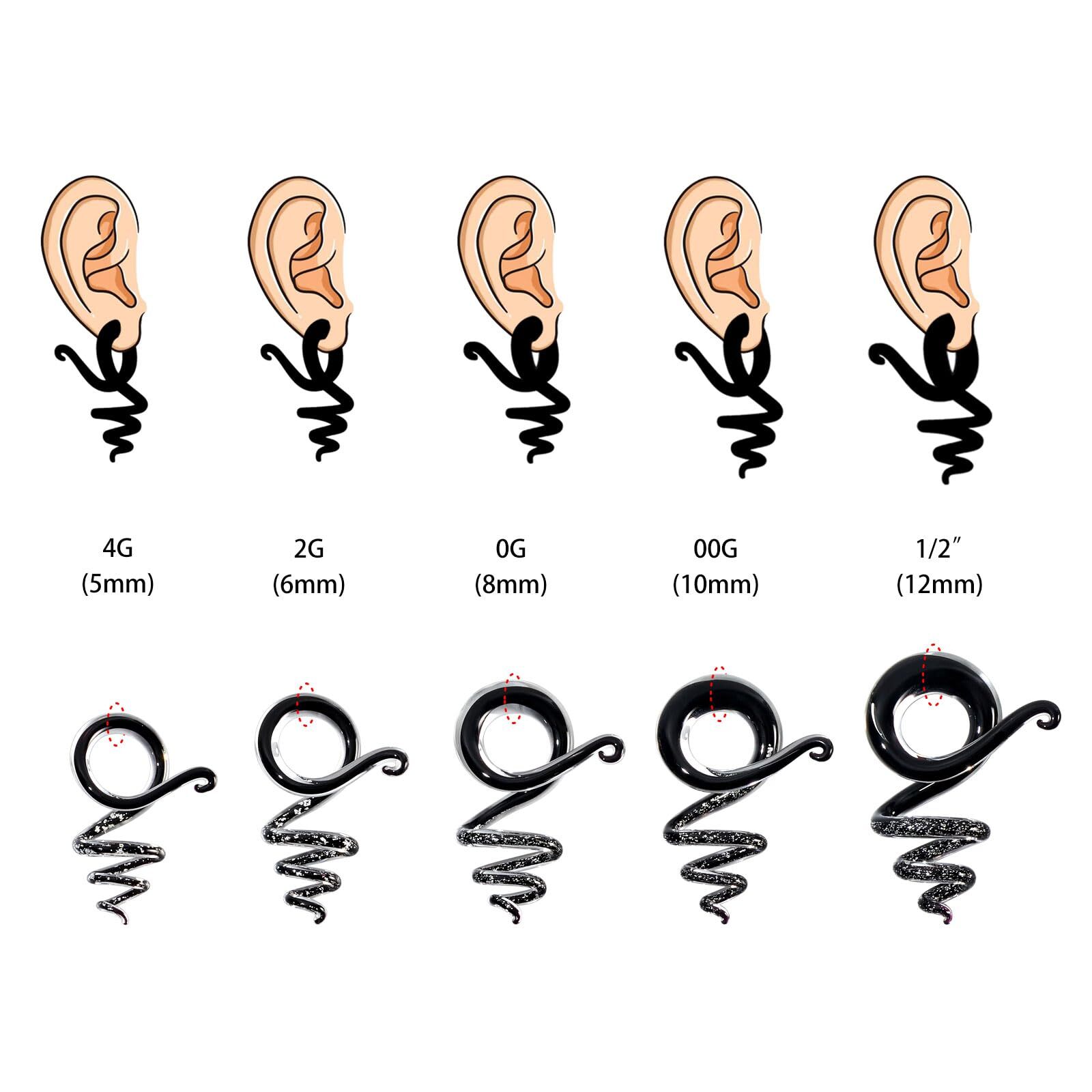 2PC Glass Spiral Tapers Handmade Ear Hanger Twist Ear Gauges Stretching Piercing