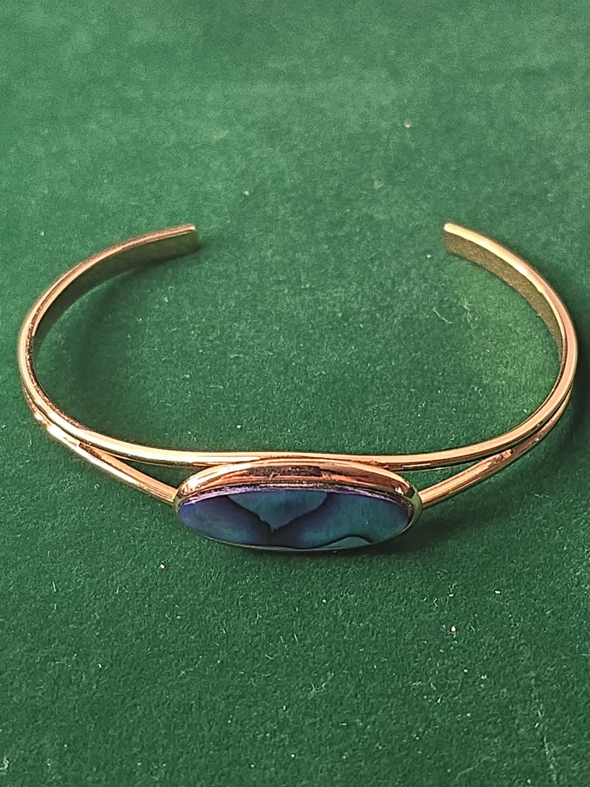 Ariki Paua Shell Cuff Bracelet Vintage 22K Gold Plated New Zealand Abalone NIB