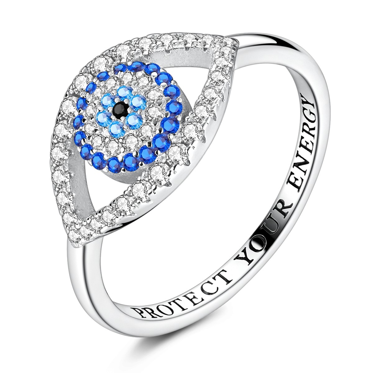 LAZA Original 925 Sterling Silver Finger Ring Blue Devil’s Eye for Women Jewelry