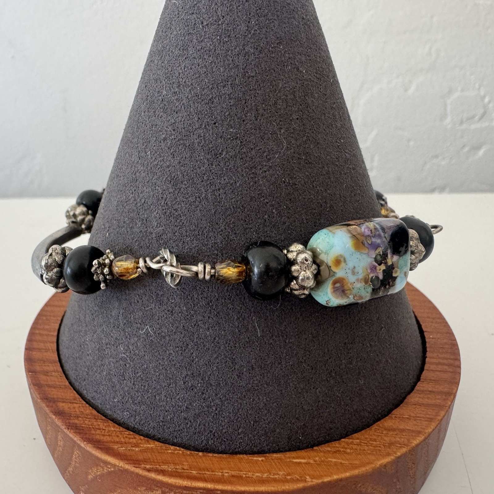 multicolor stone beaded charm link bracelet lobster clasp stackable oval bead