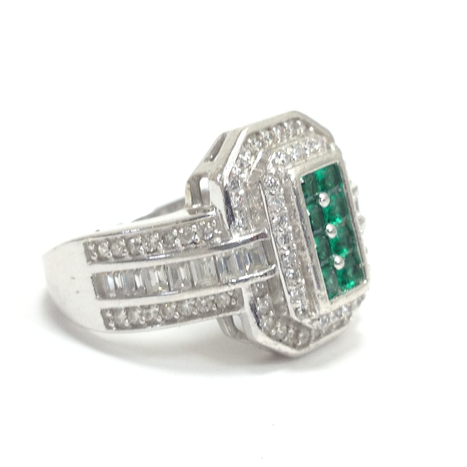 Fuzion Creations FZN Signed 925 Sterling Silver Green & Clear CZ Ring Size 7