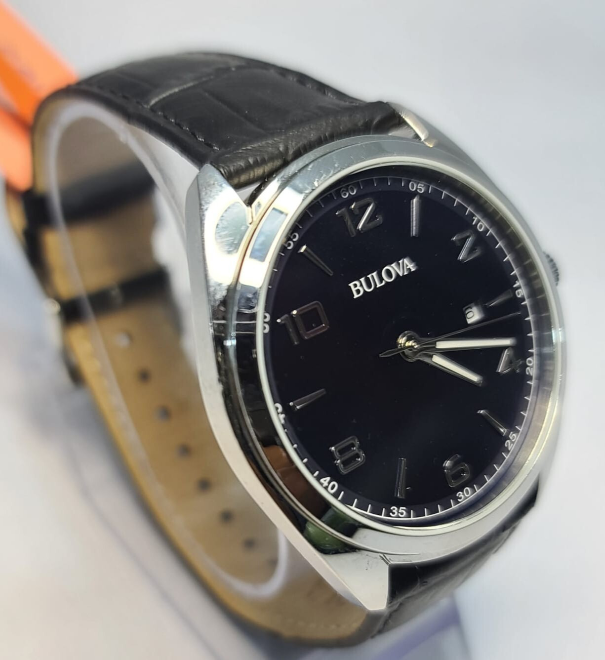 96B351 BULOVA MEN’S BLUE DIAL BLACK LEATHER STRAP WATCH MB5-257