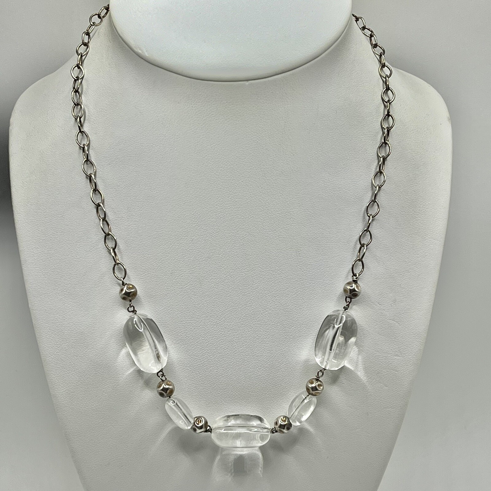 Vtg Quartz Crystal Necklace – 17” Silvertone Chain – 1990s – Presidium Tested
