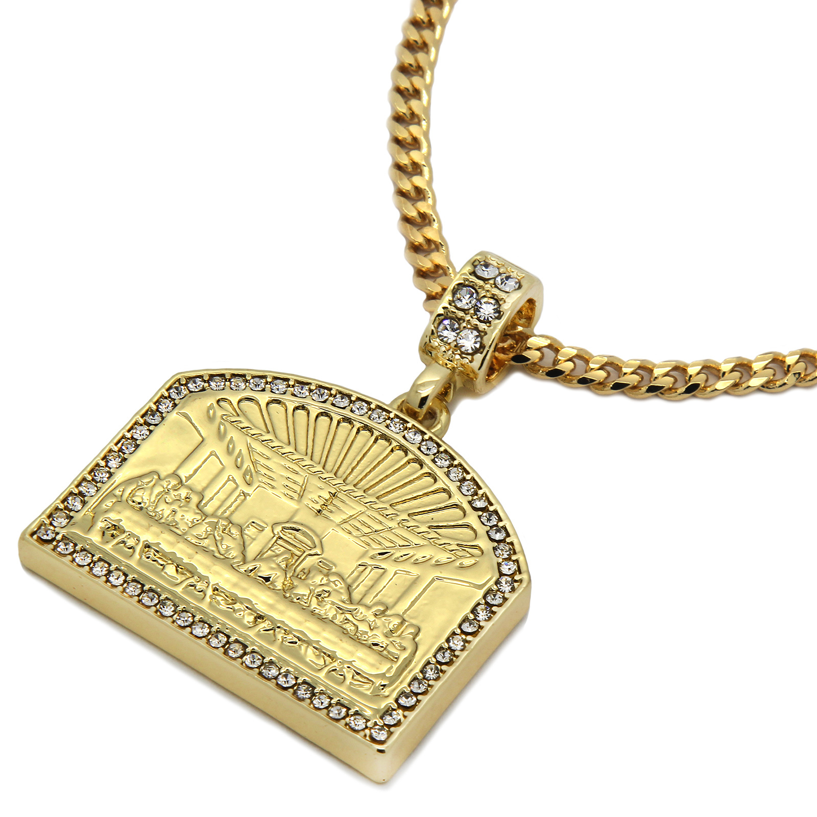 Men’s 14K Gold Plated Last Supper Pendant Cubic Zirconia 30″ Cuban Chain pendant