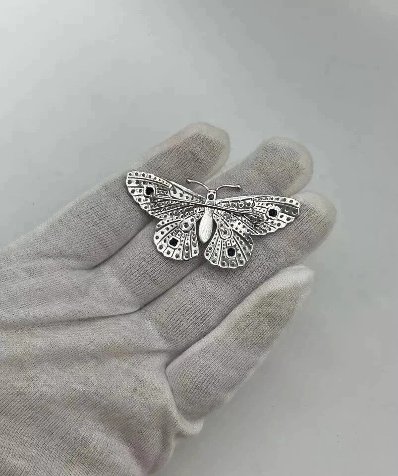 5.00Ct Round Lab Created Blue Sapphire Wedding Brooch Pin 14K White Gold Finish