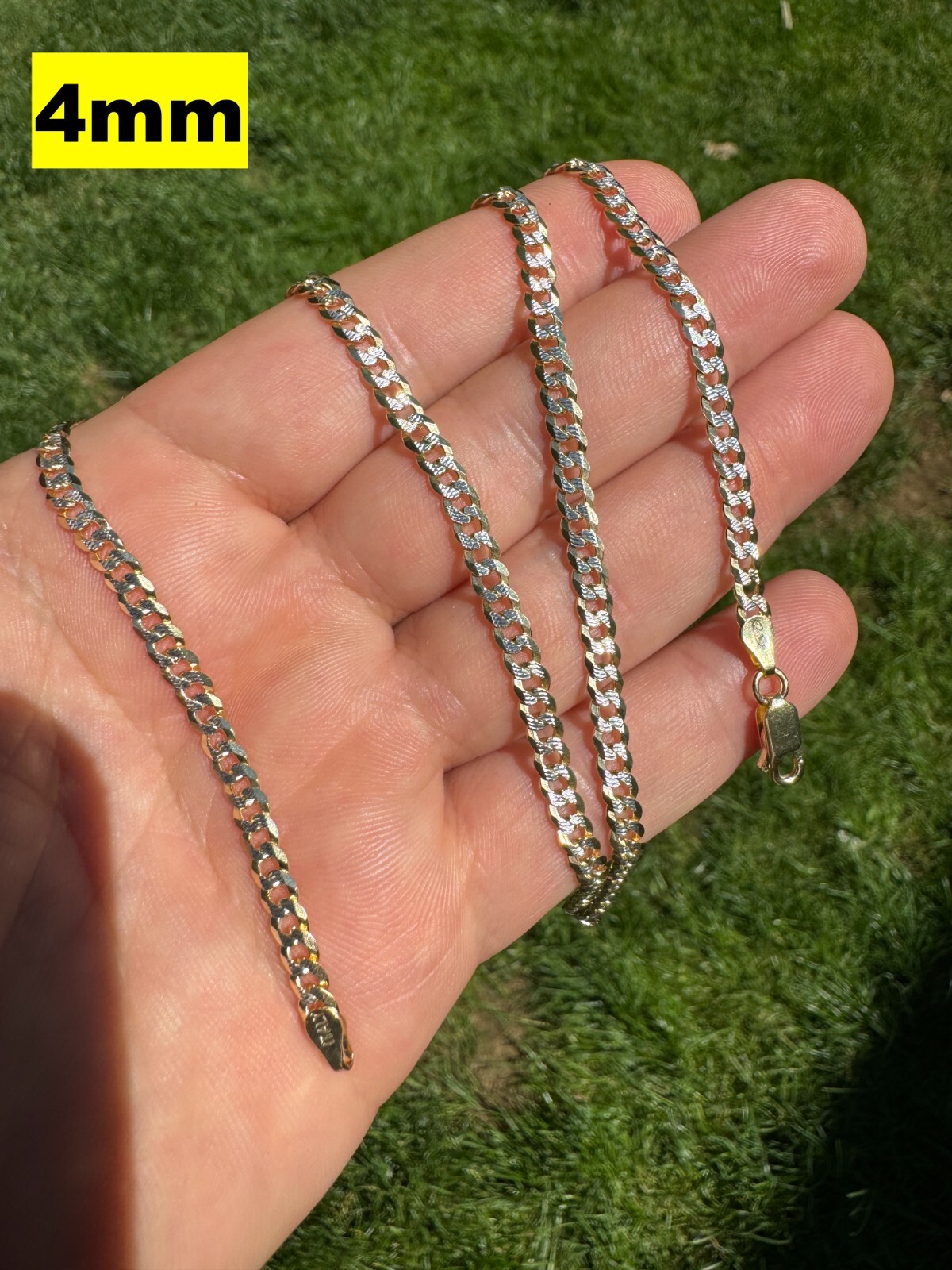 Cuban Link Chain 14k Gold Plated Real Solid 925 Silver Two Tone ITALY 5-11mm