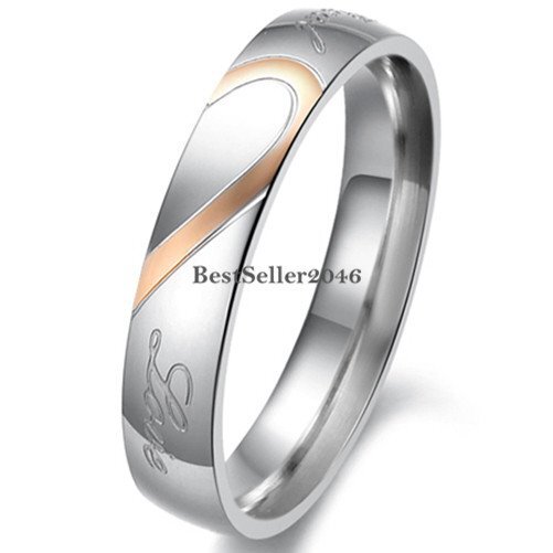 Stainless Steel “Real Love” Heart Couples Ring Promise Engagement Wedding Band