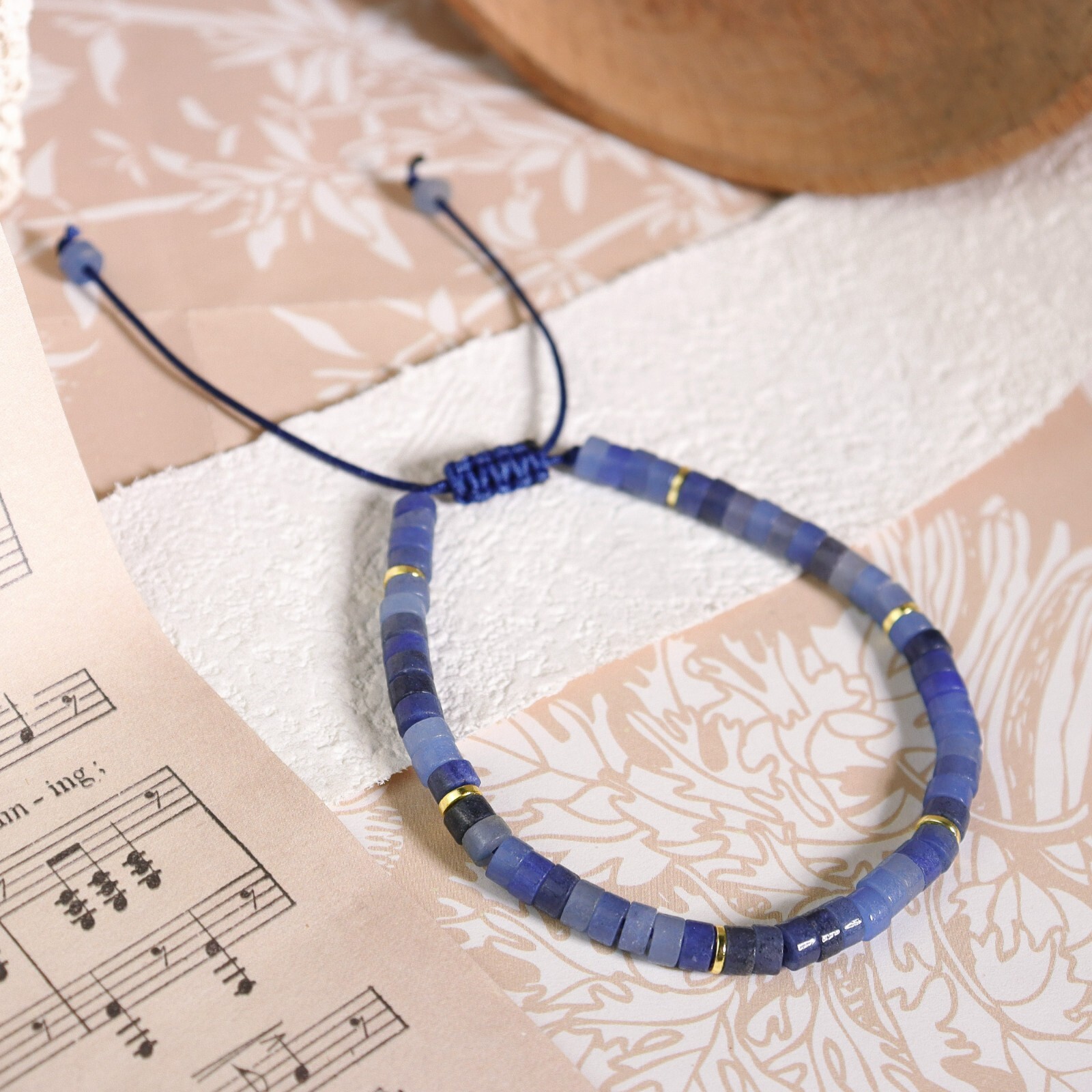 Natural Crystal Tube Beads Blue Aventurine Friendship Bracelet for Women Men