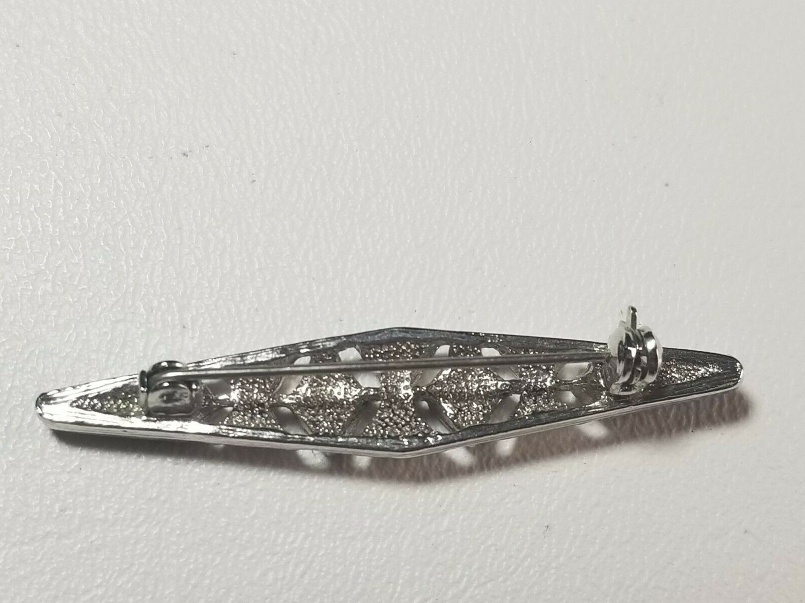 Art Deco Style Faux? Onyx Rhinestone Pin Brooch 2-1/8 in.