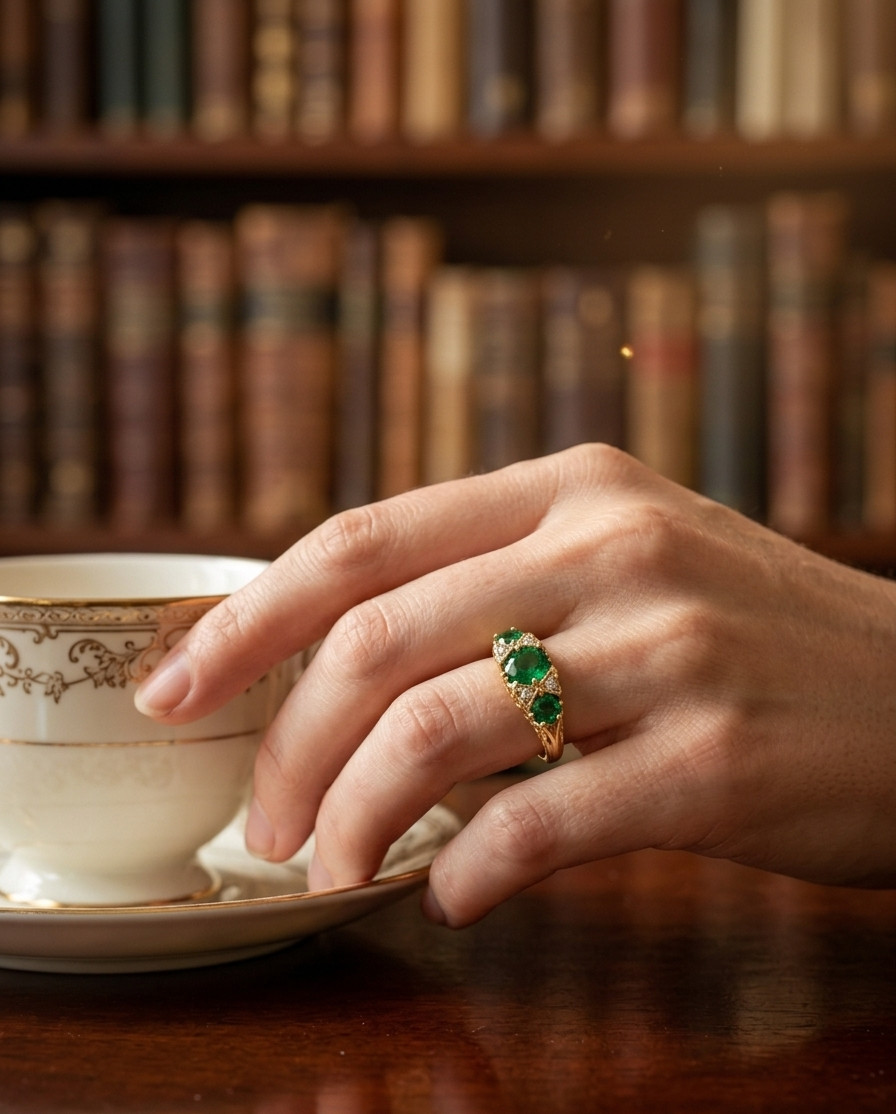 Emerald Natural Emerald & Diamond Wedding Gift Ring 14k Yellow Gold(Import Free)