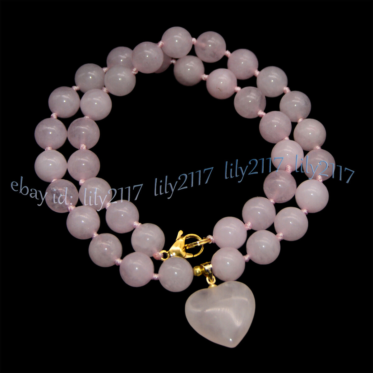 Natural Pink Rose Quartz Round Gems Heart Shaped Pendant Necklaces 6/8/10/12mm