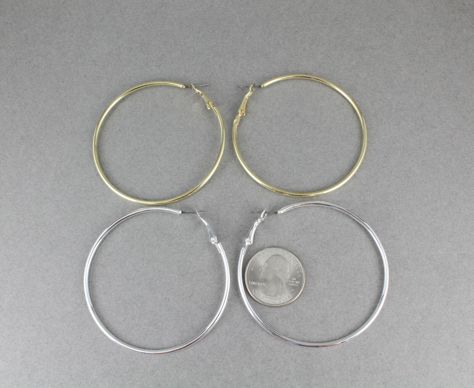 Silver hoop earrings thin skinny hoops 2.25″ wide 2mm wire leverback medium size