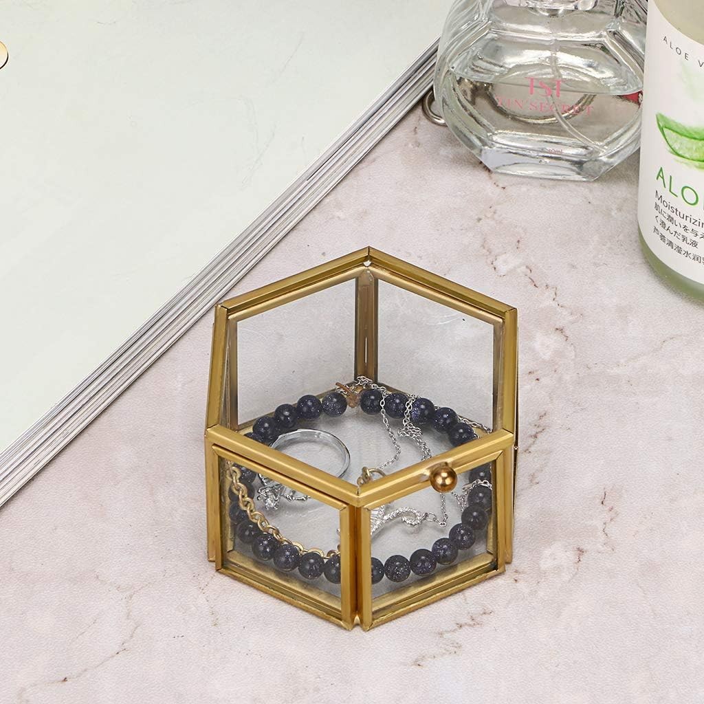 Stylish Vintage Jewelry Box – Gold Glass Keepsake Organizer for Rings & More