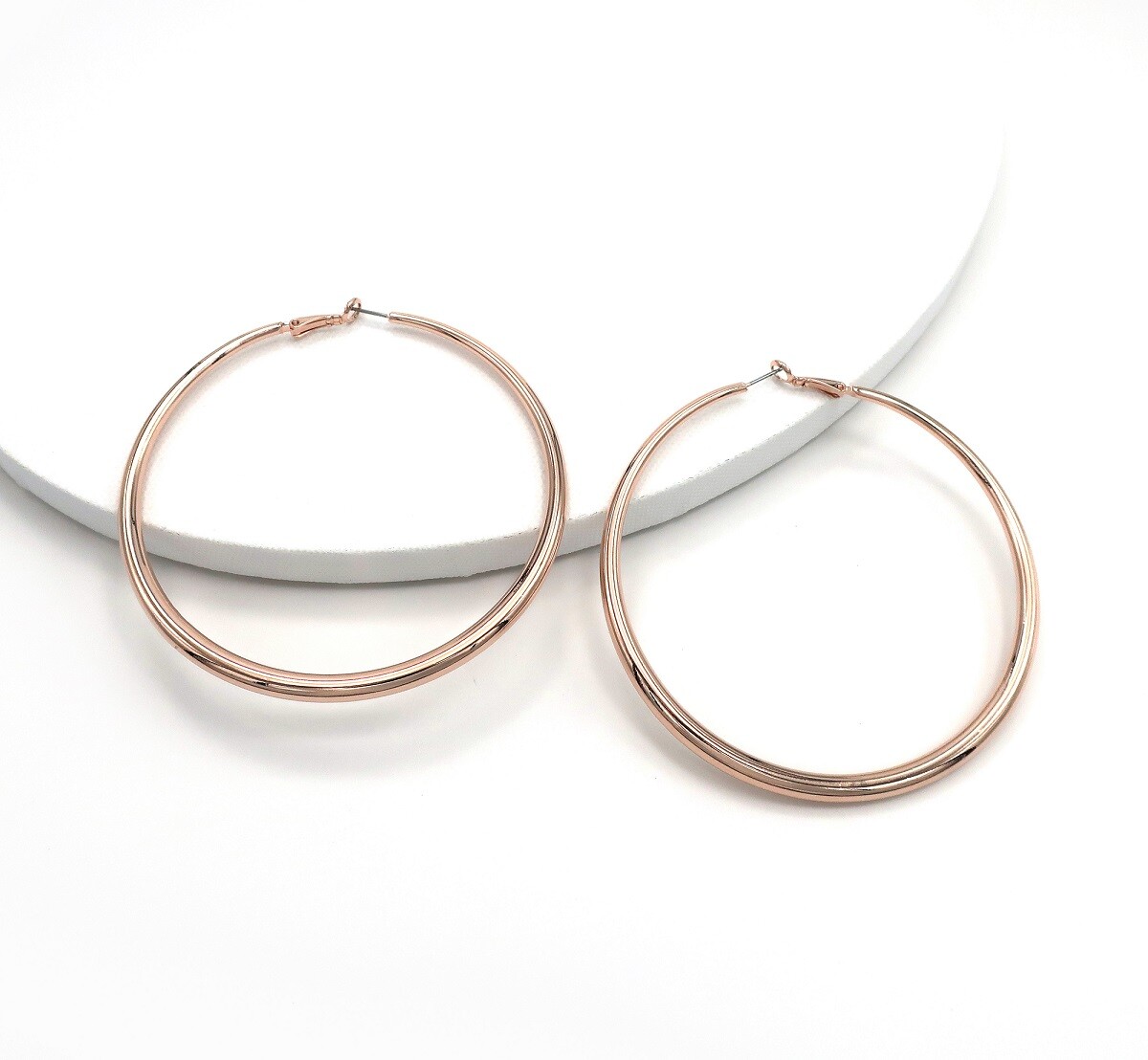 85mm Hollow Hoop Earrings High Quality lever back post 18k Pink Rose Gold Plated
