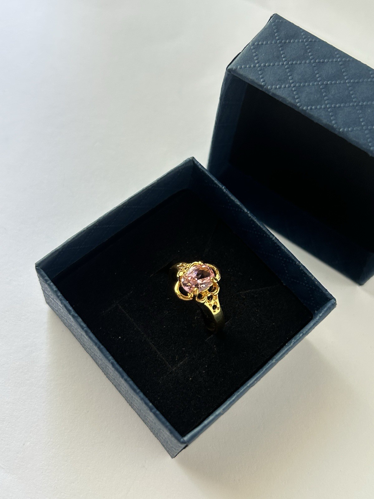 Vintage Pink Cubic Zirconia Ring Gold Plated Womens Size 6.5