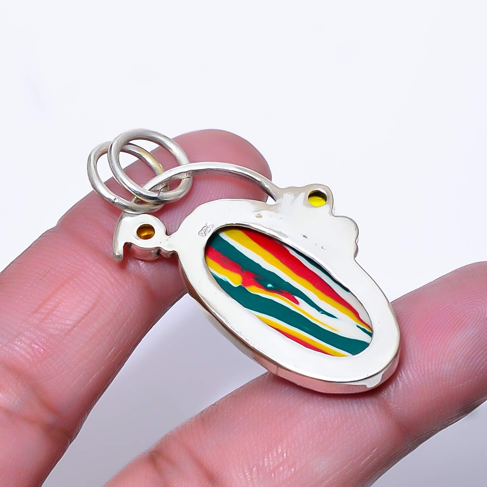 Rainbow Calsilica & Citrine 925 Sterling Silver Pendant 1.68″ A330 Gift for her