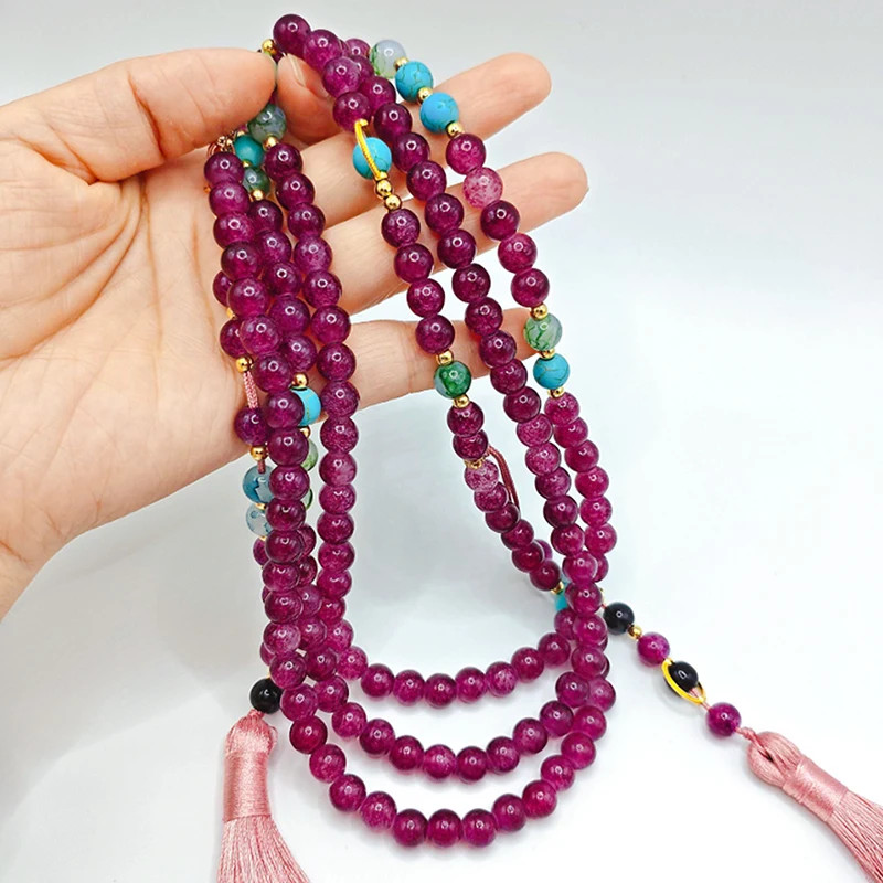 Retro Ethnic Style Necklace Chinese Style Beaded Tassel Choker Natural Stone Pra