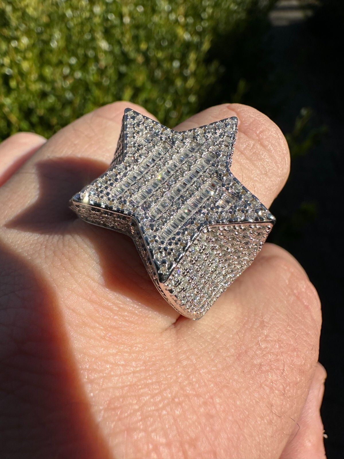 MOISSANITE Real 925 Silver Iced Baguette Star Shape Ring Passes Tester Hip Hop