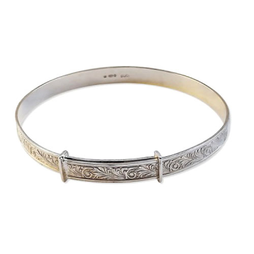 6mm X Large Sterling Silver Ladies Expanding Bangles Engraved 12g Bracelet 8.5″