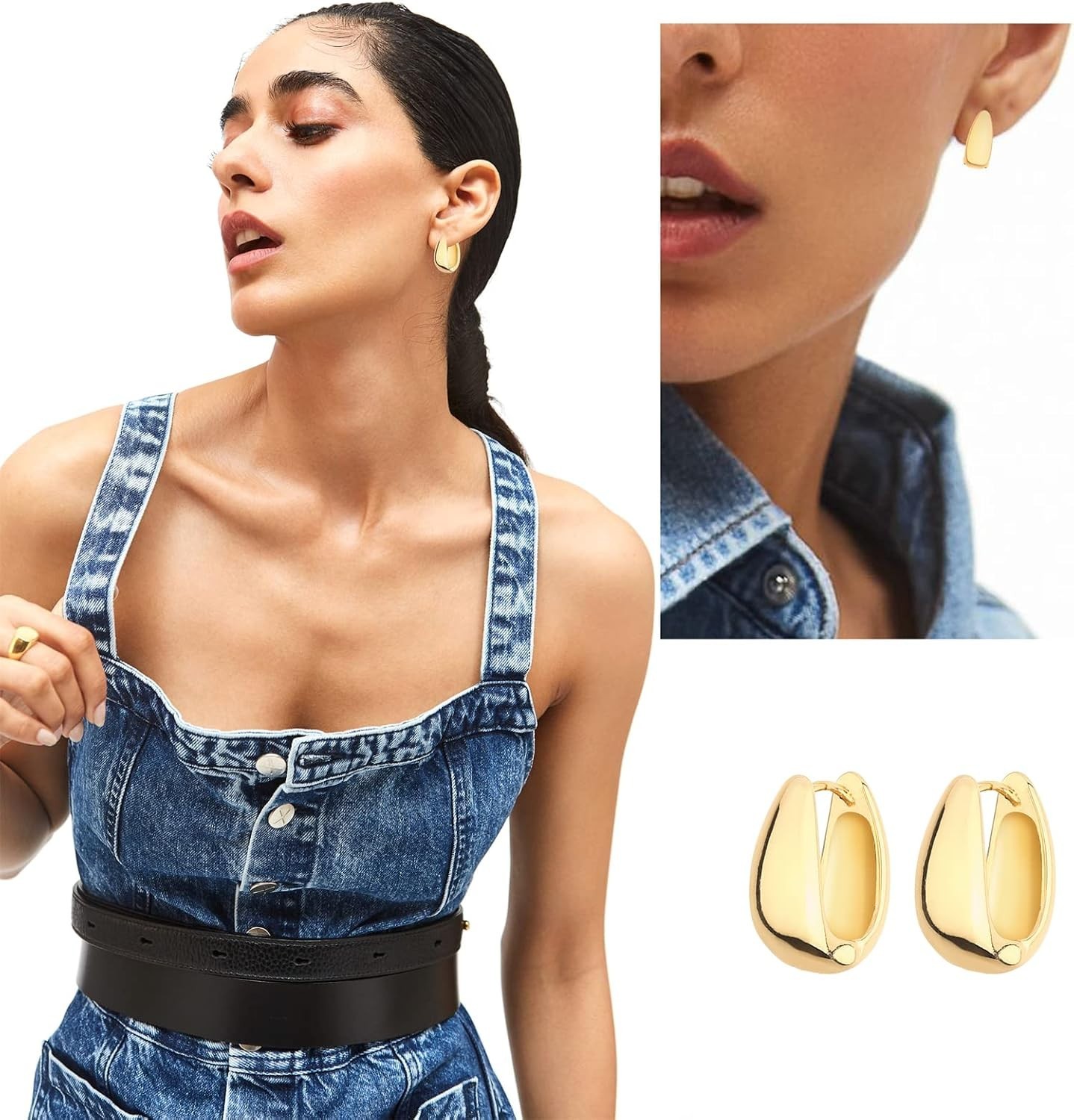6 Pairs Women’s Gold Hoop Earrings Set – Gift Box Included