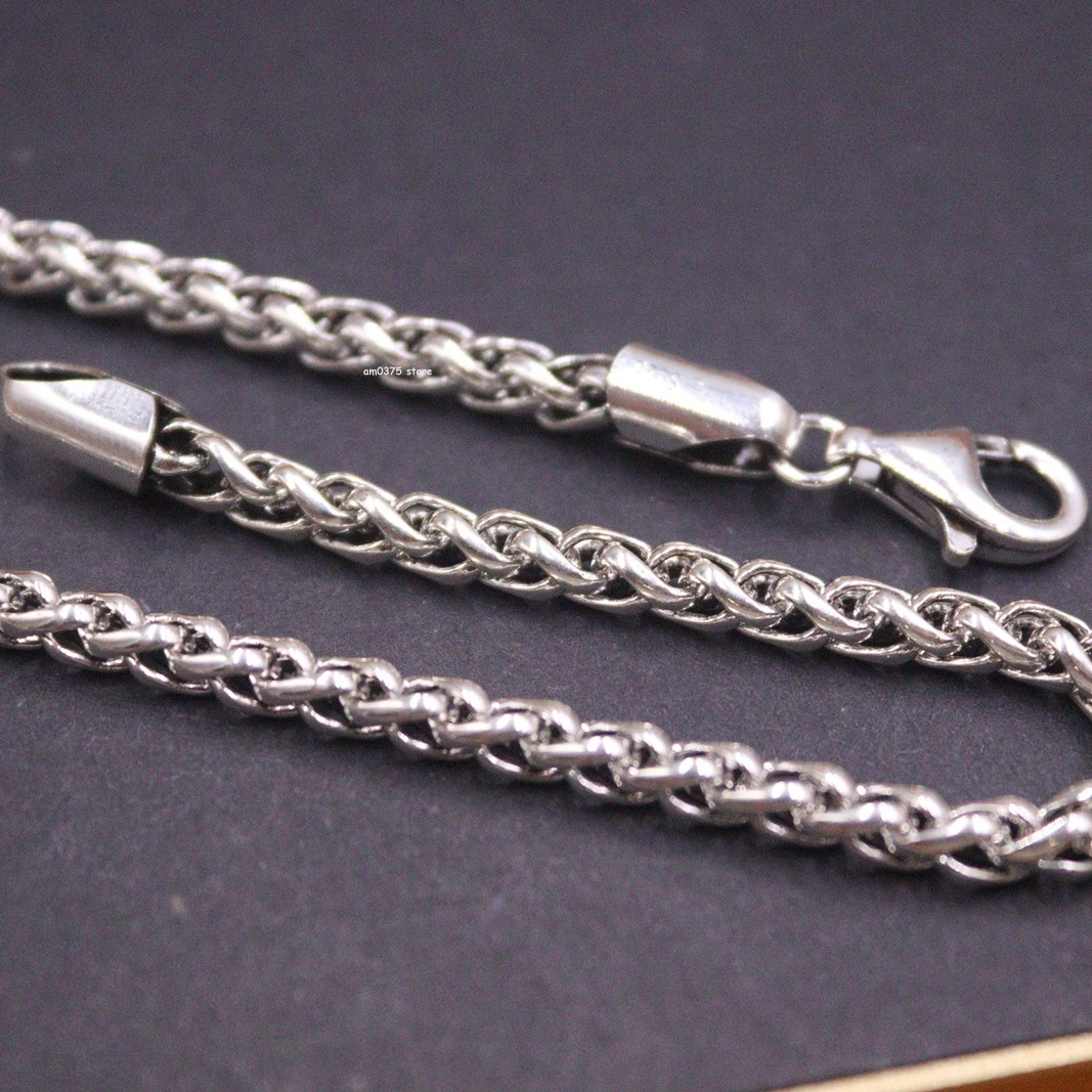 Real S925 Sterling Silver Chain Men’s 4mm Round Wheat Link Necklace 25.6inch