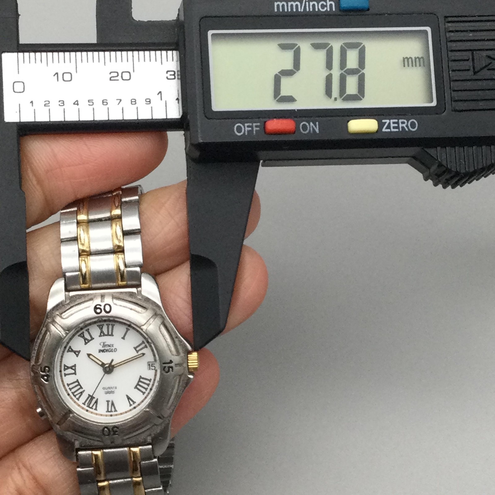 Timex Indiglo Womens Watch 28mm White Dial Two Tone Bracelet New Battery 5.5″