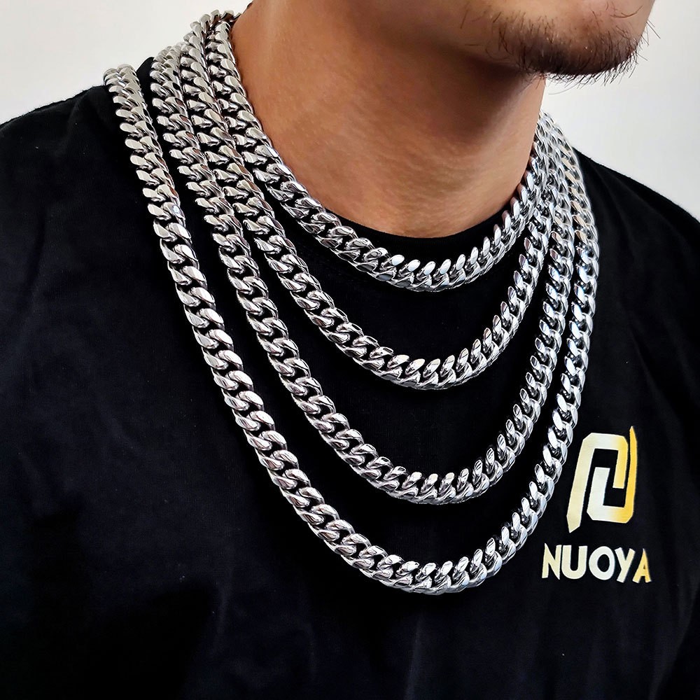 12mm Stainless Steel Miami Cuban Link Chain Necklace Bracelet Hip Hop Men