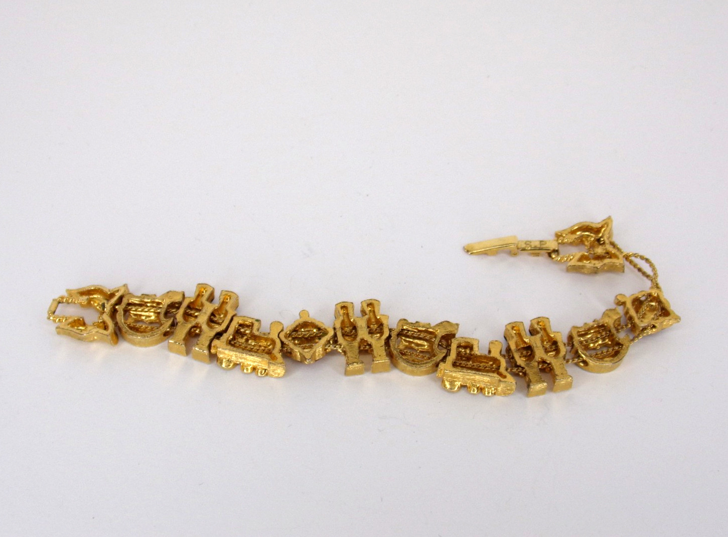 Vintage Christmas Gold Tone Signed S.P. Enamel Nutcracker Ornaments Bracelet