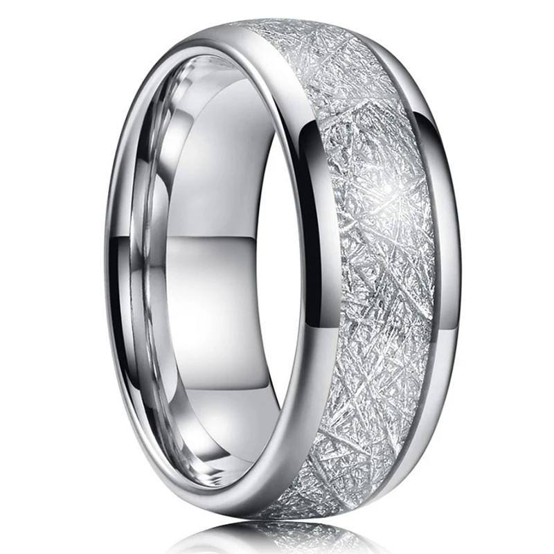 Stainless Steel Abalone Shell Ring 8mm Purple Polished Wedding Band Men