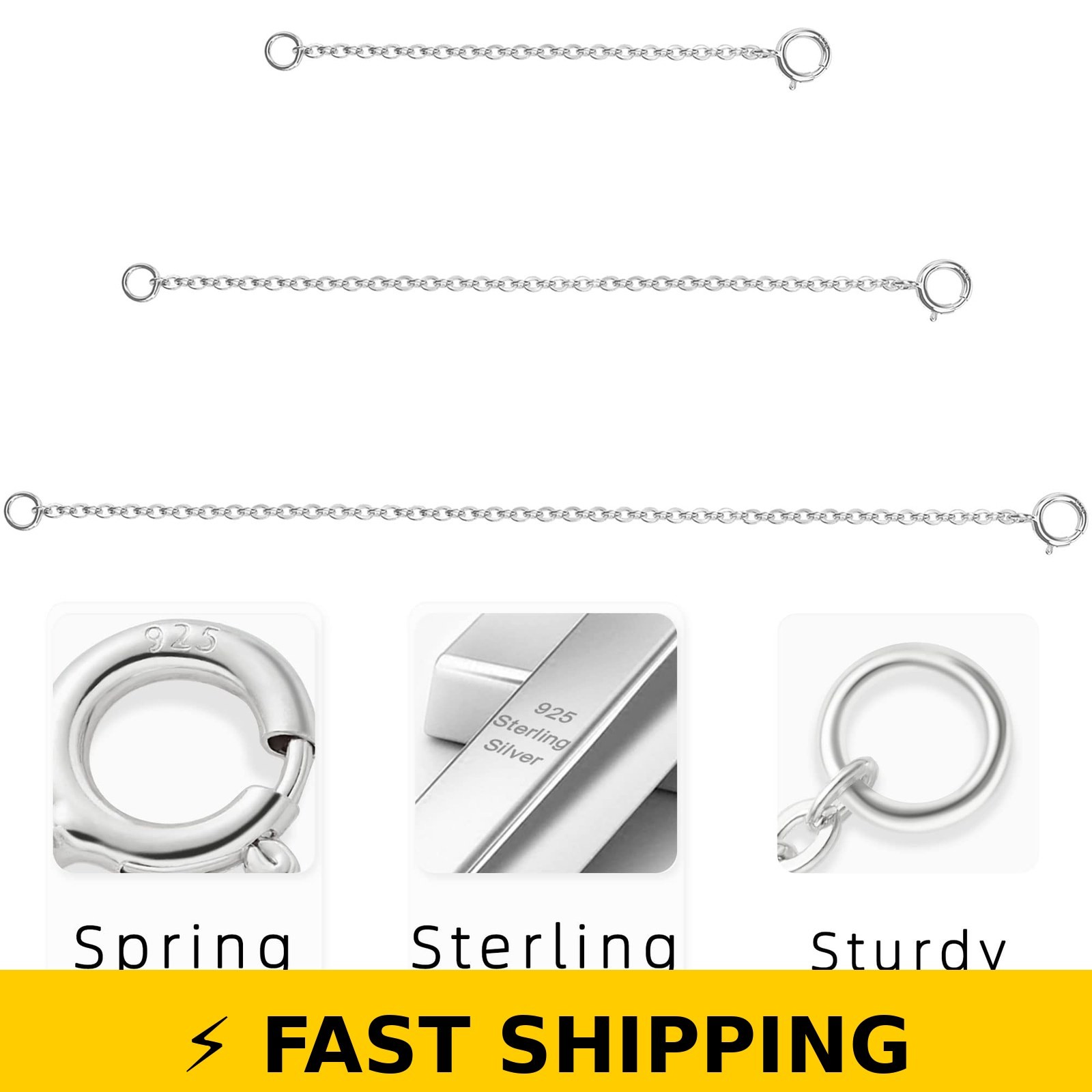 VANBARIS 925 Sterling Silver Necklace Extender – 3 Piece Set