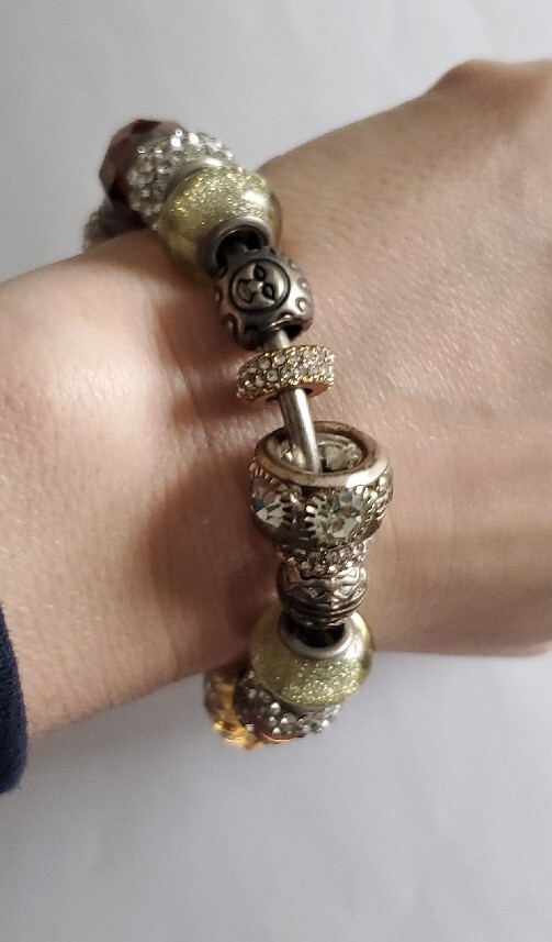 Rhinestone Beaded Charm Cuff Bracelet